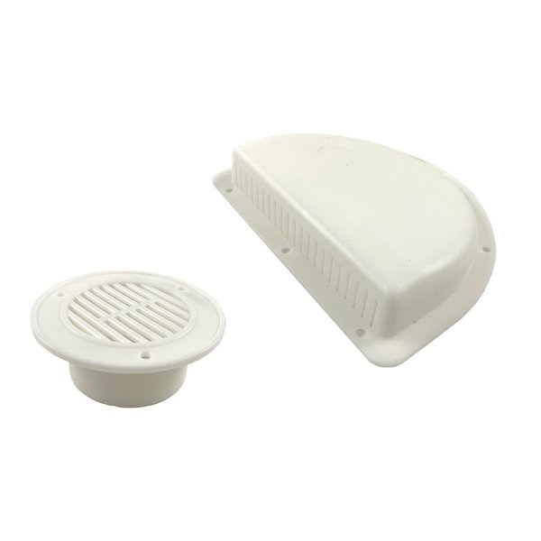 Fairchild Industries Trailer Side Vent  Outside and Inside, 2 pc set, White, Plastic Polyproplene, For 3 diameter hole KMP1003